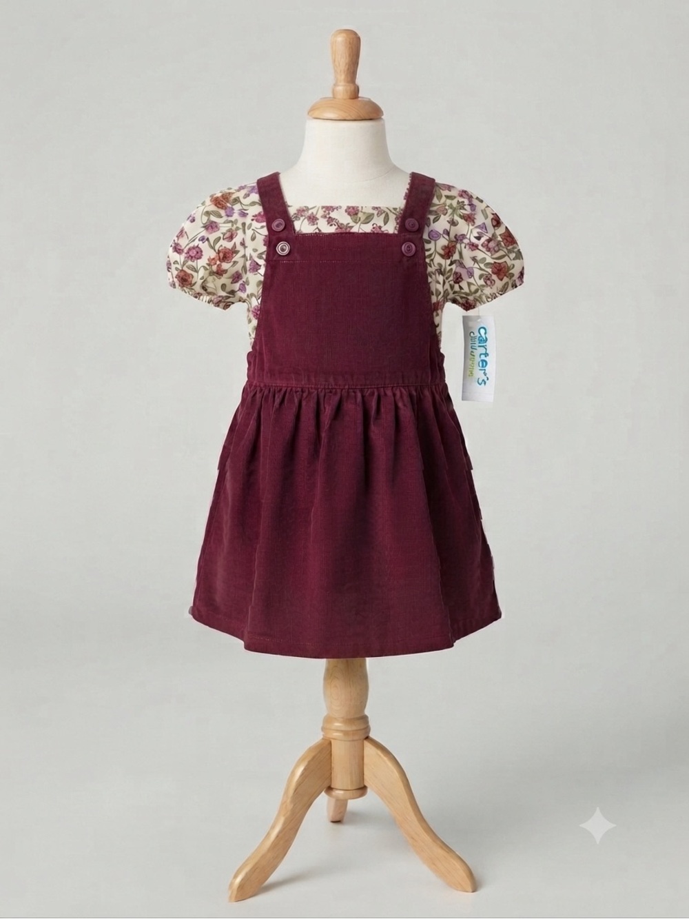 Carter's Maroon Corduroy Pinafore with Floral Dress combined